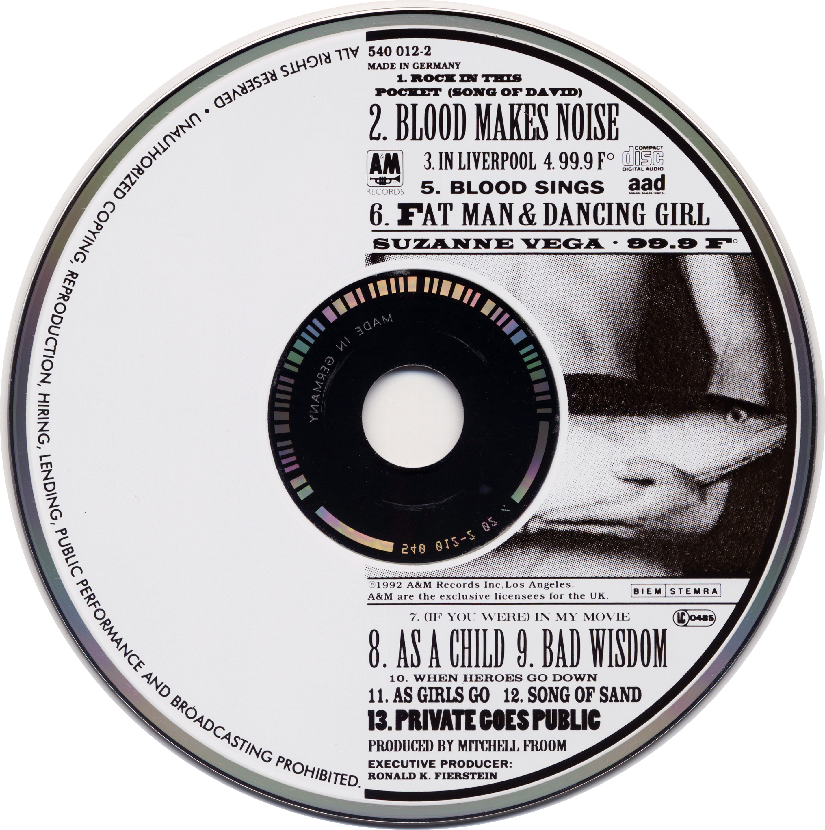 Suzanne Vega  99.9 F : CD